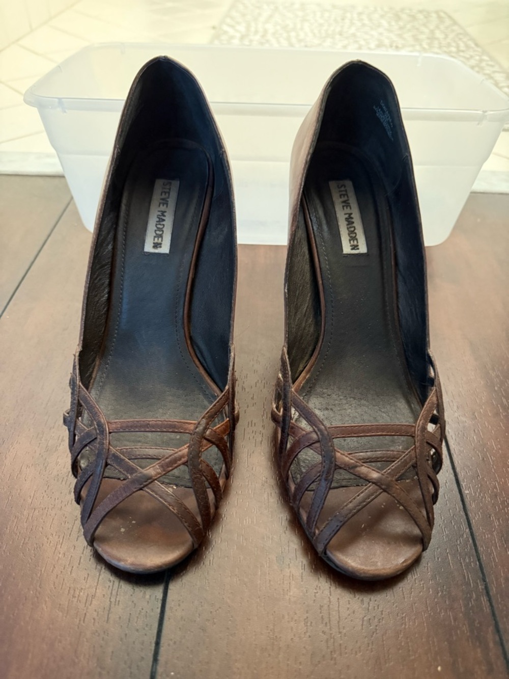 Steve Madden Brown Strappy Peep-Toe Heels